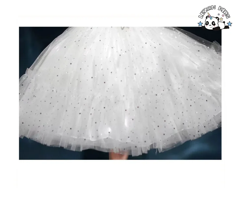 LEZONKIDS - Fábrica Profissional de Vestido de Tule de Verão para Meninas com Impressão de Folha de Prata em Múltiplas Camadas